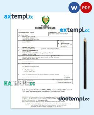 sample Cyprus vital record death certificate Word and PDF template download