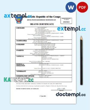 sample Democratic Republic of the Congo vital record death certificate Word and PDF template download
