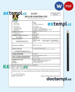 sample Egypt vital record death certificate Word and PDF template download