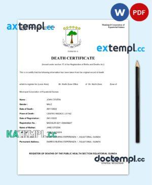 sample Equatorial Guinea death certificate Word and PDF template, completely editable download