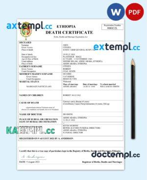 sample Ethiopia vital record death certificate Word and PDF template download