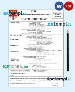 sample Fiji vital record death certificate Word and PDF template download