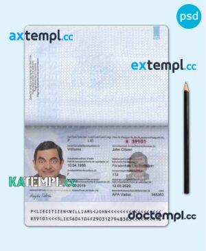 sample Liechteinstein passport PSD template, with fonts download