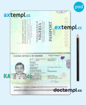 sample Nigeria passport template in PSD format, fully editable (2019 - present) download