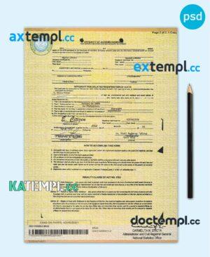 sample Philippines birth certificate template in PSD format, fully editable download