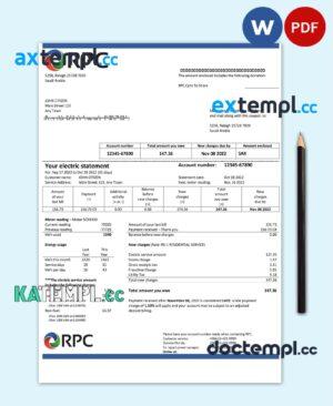 sample Saudi Arabia Rabigh Power Company utility bill, Word and PDF template download
