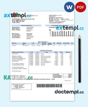 sample Saudi Arabia Quatro United Energy Co. utility bill, Word and PDF template download