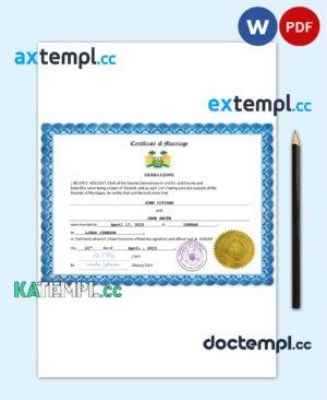sample Sierra Leone marriage certificate Word and PDF template, completely editable download