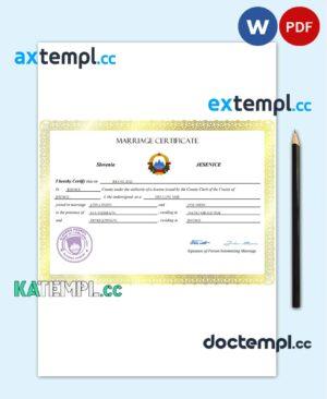 sample Slovenia marriage certificate Word and PDF template, fully editable download