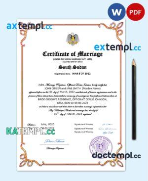 sample South Sudan marriage certificate Word and PDF template, completely editable download