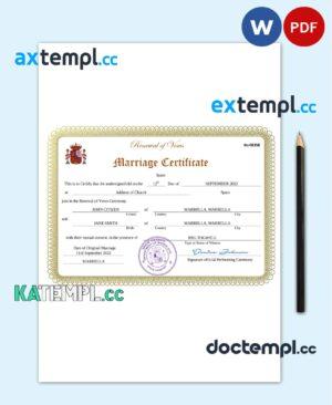 sample Spain marriage certificate Word and PDF template, fully editable download