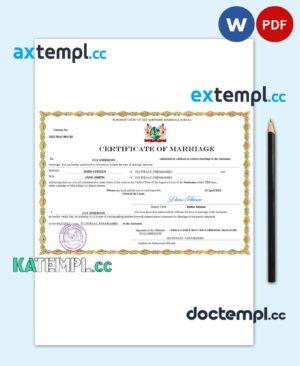 sample Suriname marriage certificate Word and PDF template, completely editable download