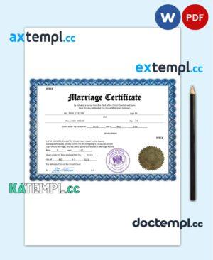 sample Syria marriage certificate Word and PDF template, fully editable download