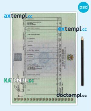 sample Tanzania birth certificate PSD template, completely editable, version 2 download