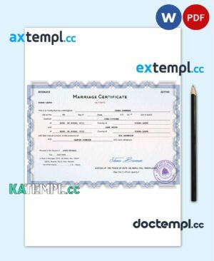 sample Timor-Leste marriage certificate Word and PDF template, completely editable download