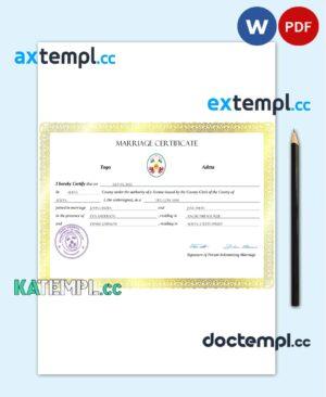 sample Togo marriage certificate Word and PDF template, fully editable download