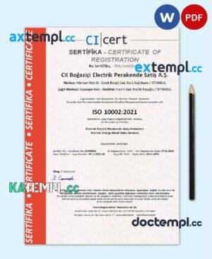 sample Turkey Cicert certificate template in Word and PDF format, fully editable download