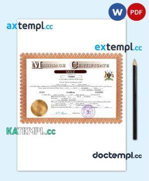 sample Uganda marriage certificate Word and PDF template, completely editable download