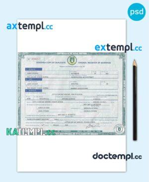 sample United Kingdom Virgin Islands marriage certificate template in PSD format download