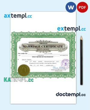 sample Uruguay marriage certificate Word and PDF template, fully editable download