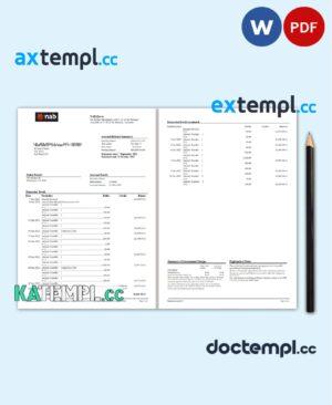 sample Australia NAB bank statement Word and PDF template, 2 pages download