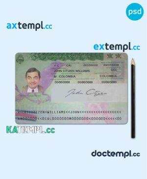 sample Costa Rica visa PSD template, completely editable, with fonts download