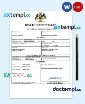 sample Dominica vital record death certificate Word and PDF template download