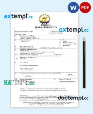 sample Eritrea vital record death certificate Word and PDF template download