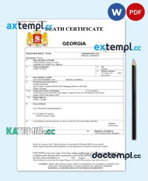 sample Georgia vital record death certificate Word and PDF template download