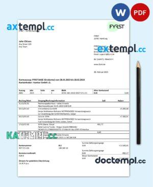 sample Germany Fyrst bank statement Word and PDF template download