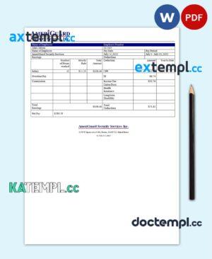 sample USA AmeriGuard Security Services Inc security company pay stub Word and PDF template download
