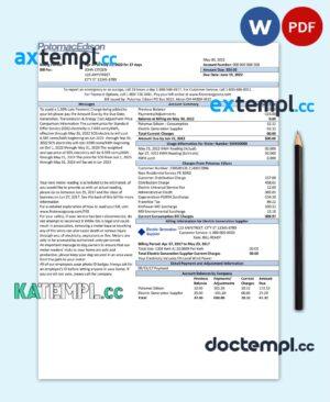 sample USA Maryland Potomac Edison utility bill, Word and PDF template, 2 pages download