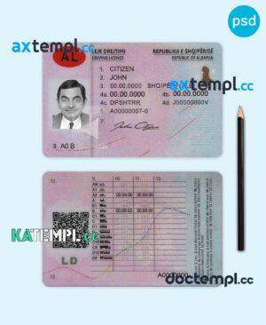 sample Albania driving license template in PSD format, with all fonts, version 2 download