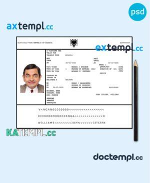 sample Albania Electronic Visa PSD template, with fonts download