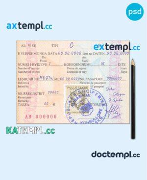 sample Albania visa PSD template, fully editable download
