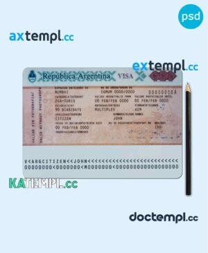 sample Argentina visa PSD template, fully editable download