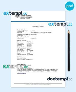 sample Australia E-visa PSD template, completely editable, with fonts download