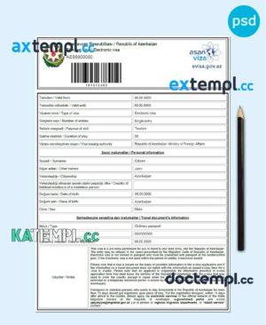 sample Azerbaijan Electronic Visa PSD template, completely editable, with fonts download