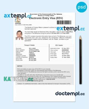 sample Bahamas Electronic Entry Visa (EEV) PSD template, with fonts download