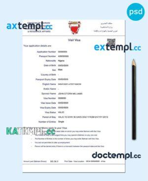 sample Bahrain eVisa PSD template, with fonts download