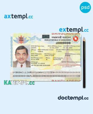 sample Bangladesh visa PSD template, completely editable, with fonts download