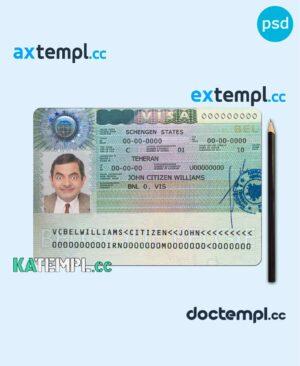 sample BELGIUM visa PSD template, completely editable, with fonts download