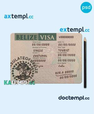 sample BELIZE visa PSD template, with fonts download