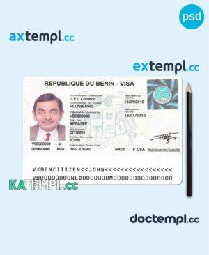 sample BENIN visa PSD template, with fonts download