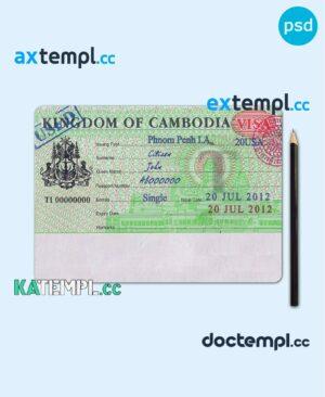 sample Cambodia visa PSD template, fully editable download