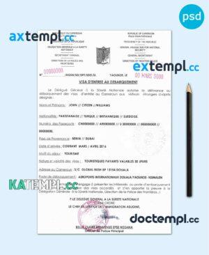 sample Cameroon e-Visa PSD template, with fonts download
