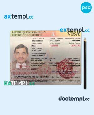sample Cameroon visa PSD template, completely editable, with fonts download