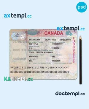 sample Canada entrance visa PSD template, with fonts download