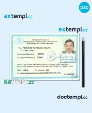 sample Chile visa PSD template, completely editable, with fonts download