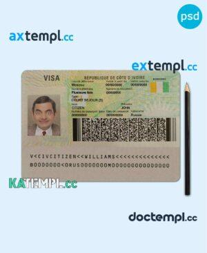 sample Cote D’Ivoire visa PSD template, fully editable download